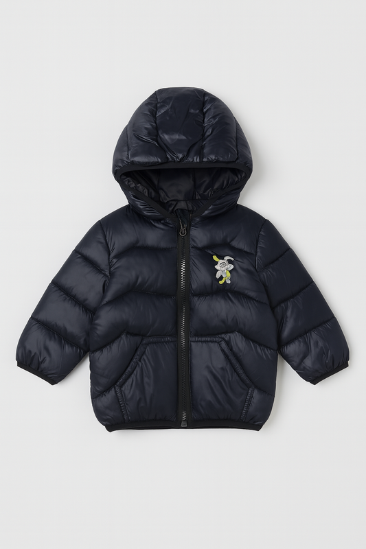 Imported Puffer Jacket Rabbit Print  - Black