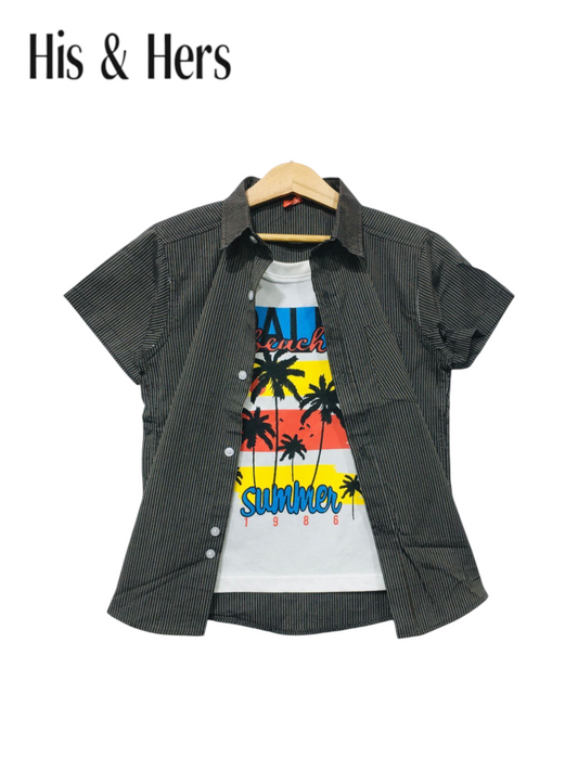 Black Stripped Grey Double Casual Shirt 250