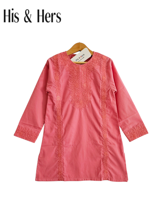 Embroidered Mid Pink Girls Top 103