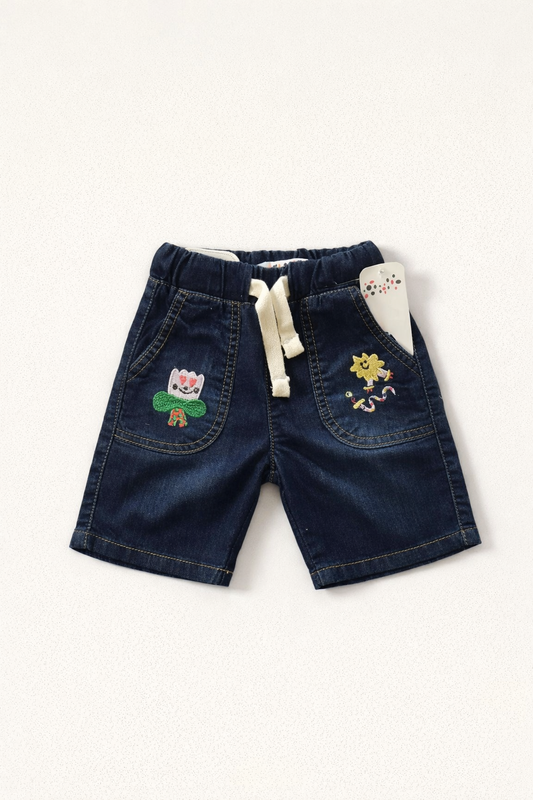 Star Embroidery Dark Blue Denim Shorts Girls 119