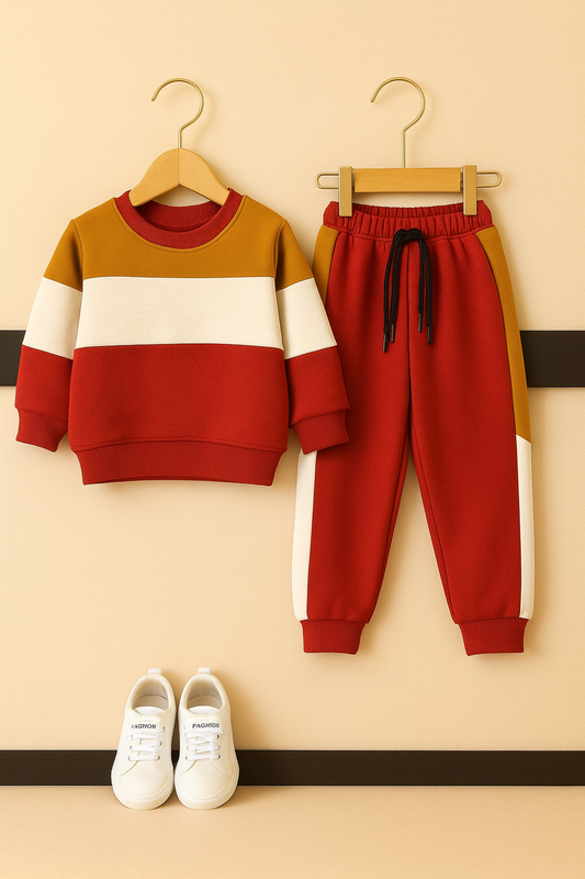 Colorblock Tracksuit -Brown, White, Red 220