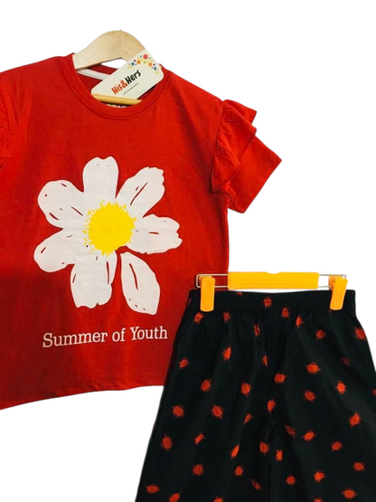 White Flower Red T-Shirt &Cotton Flapper 121
