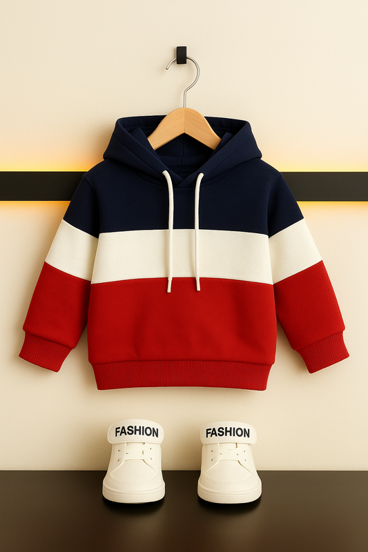 Kids Colorblock  Hoddie – Navy. Off-white. Red 215