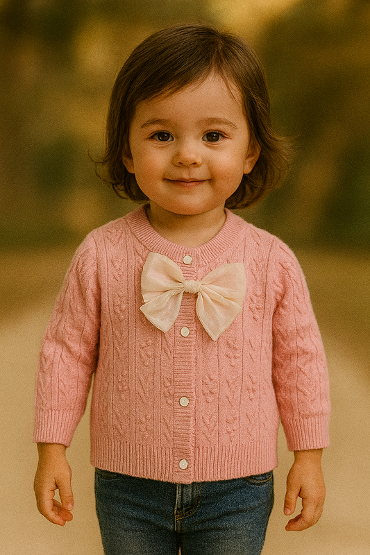 His&Hers Bow Tie Knitted Pink Sweater Cardigans