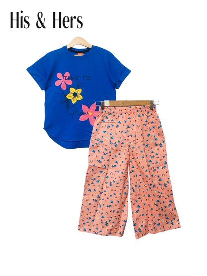 Three Flowers Blue T-Shirt & Cotton Flapper Girls 201