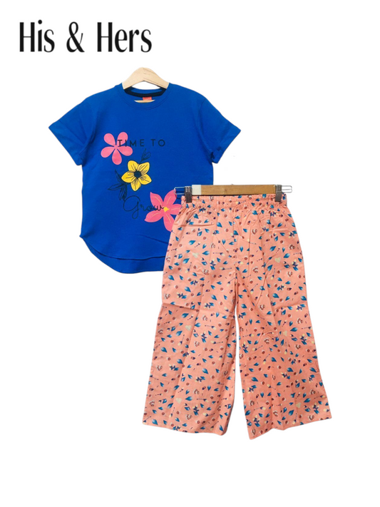 Three Flowers Blue T-Shirt & Cotton Flapper Girls 201