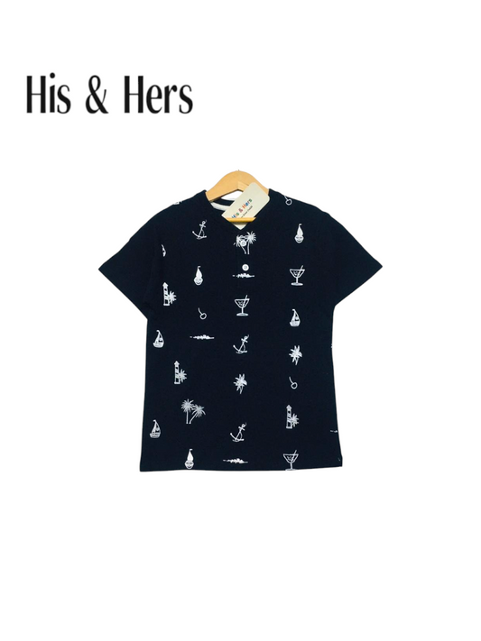 Vocation Theme Kid's  Black Henley Polo Shirt Boys 105