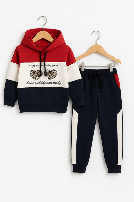 Hearts Color Block Hoodie Tracksuit Girls 439