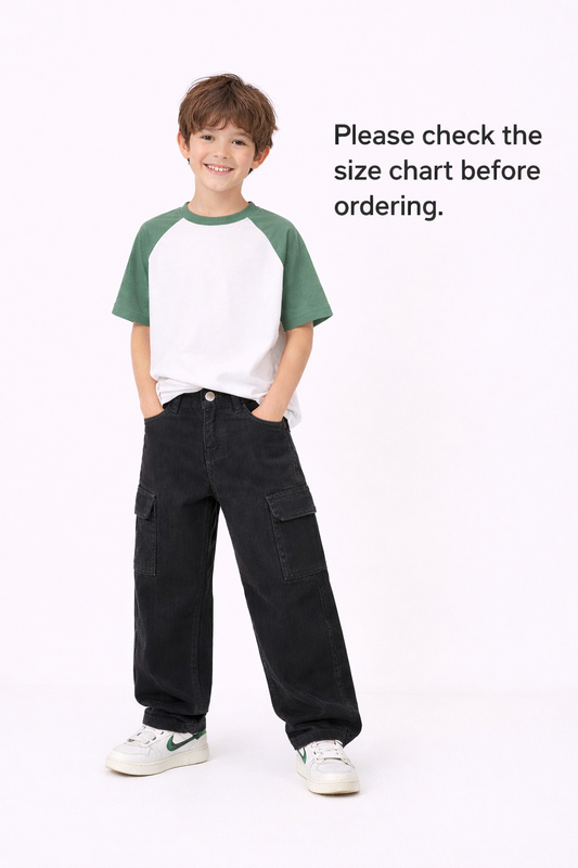 Boys Baggy Cargo Jeans - Black 387