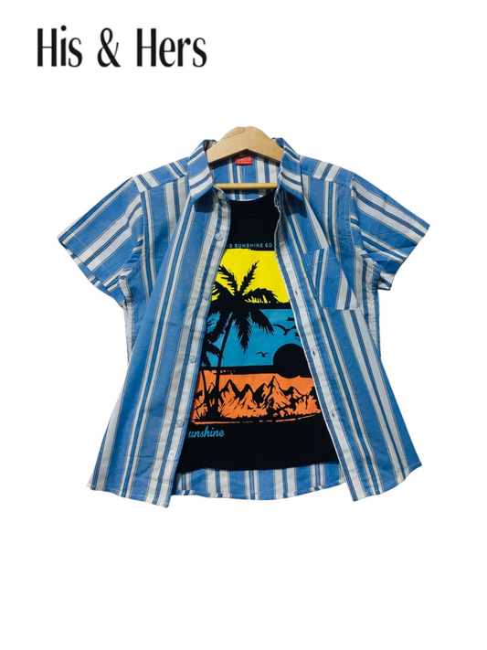 White & Blue Checked [Sunset] Double Casual Shirt Boys 207