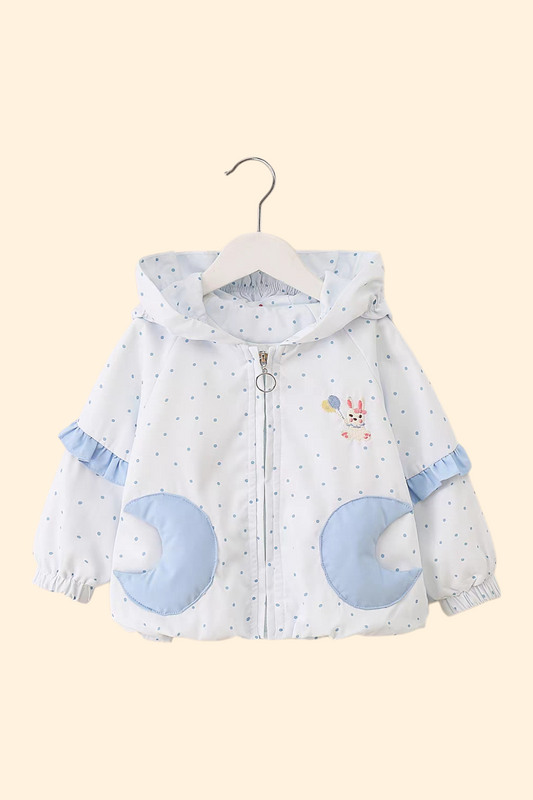 Blue Polka Dot Hooded Spring Jacket
