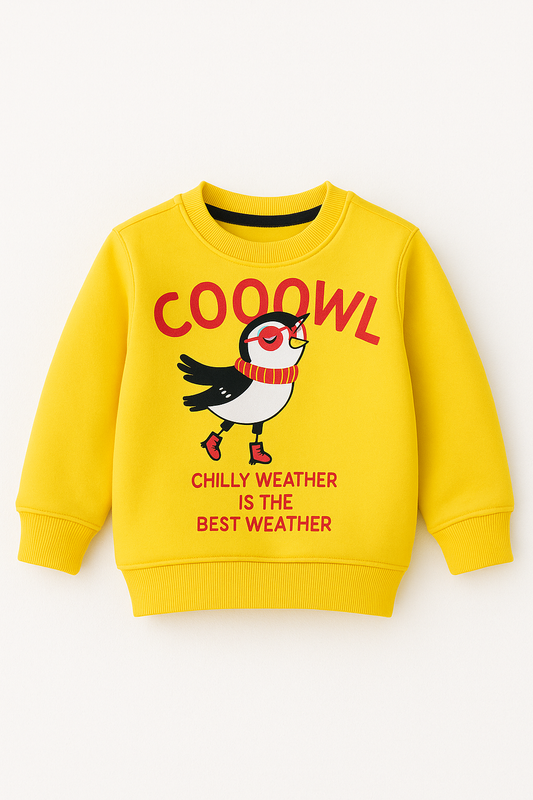 Kids Yellow Sweatshirt – Cool Owl Winter Print 271