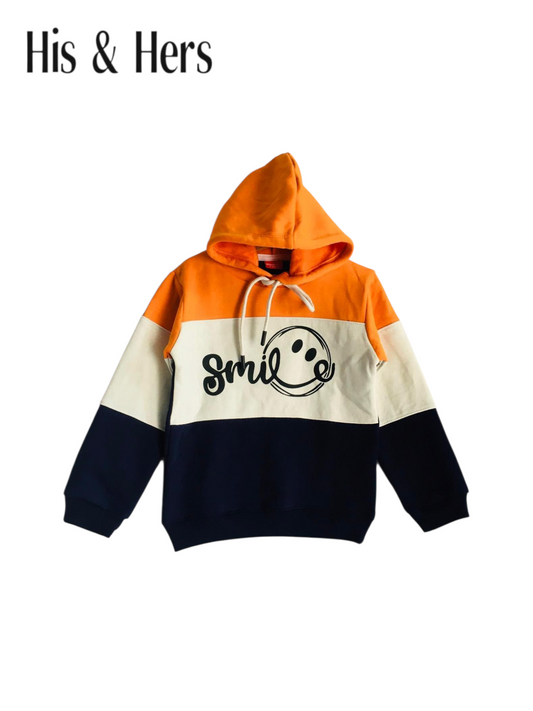 Smile Orange White  Navy Panel Hoodie