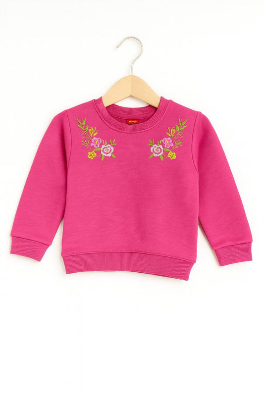 Girls Fuchsia Floral Embroidered Sweatshirt 112