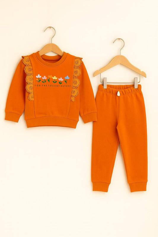427Floral Charm Girls Tracksuit – Orange Lace Edition