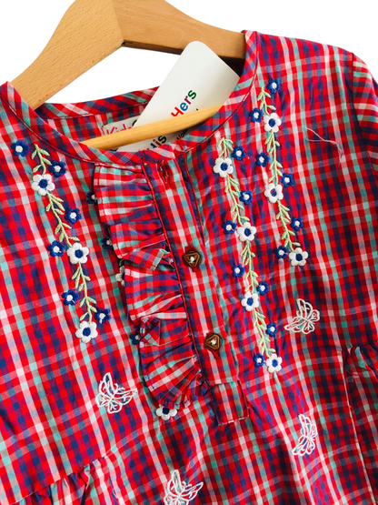 White &Navy Checked Pink Girls Top 244