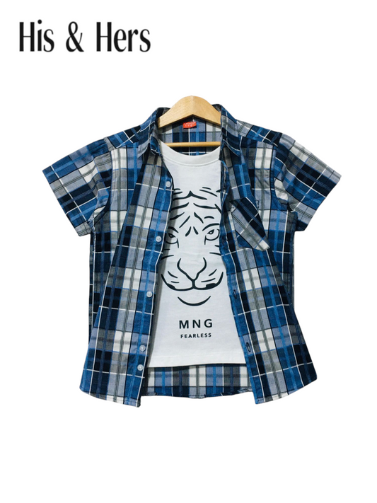 Blue &White& Black Checked Tiger Double Casual Shirt 256