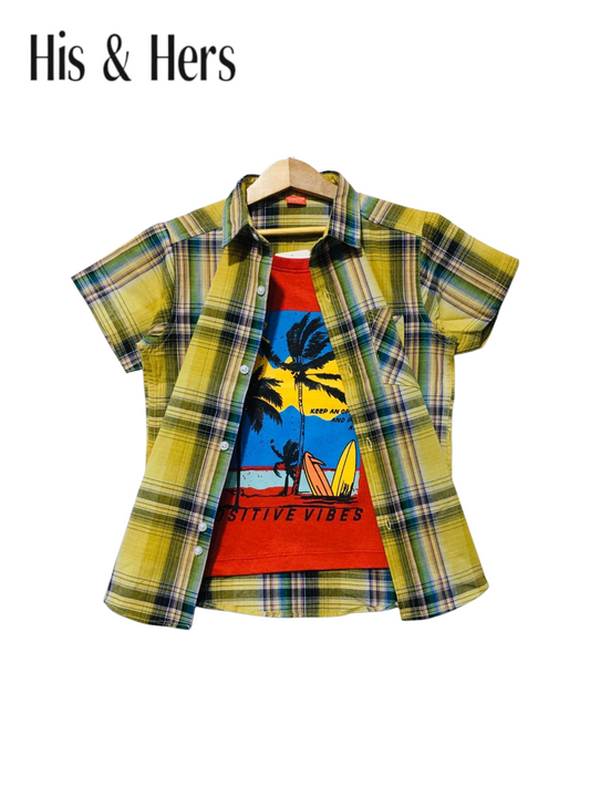 Blue & Green Checked Yellow Double Casual Shirt 256