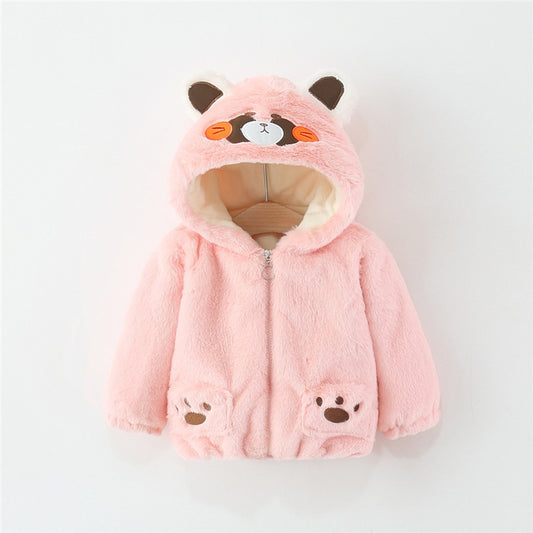 Pink Furry Bear Hoodie Jacket