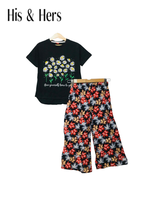 Multi Flowers Black T-Shirt &Cotton Flapper 432