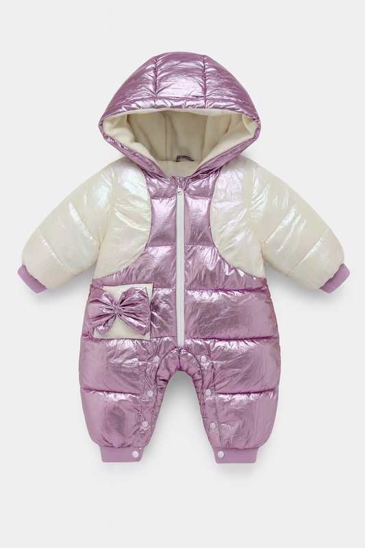 Shiny Lilac & Pearl White Baby Romper – Cozy Winter Edition