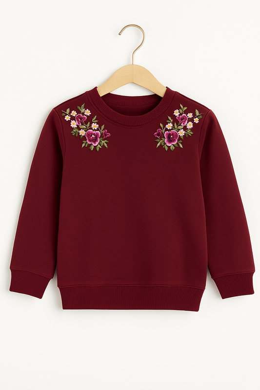 Mahroon Floral Embroidered Kids Sweatshirt 272