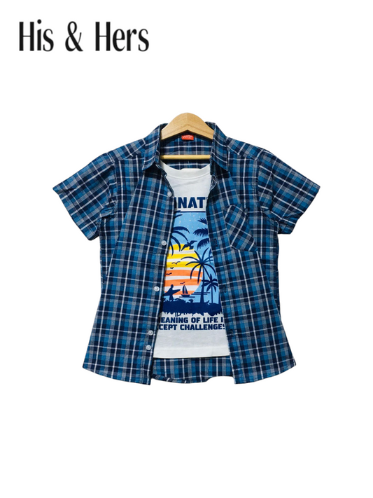 Black & White Checked Blue Sunset Double Casual Shirt 252