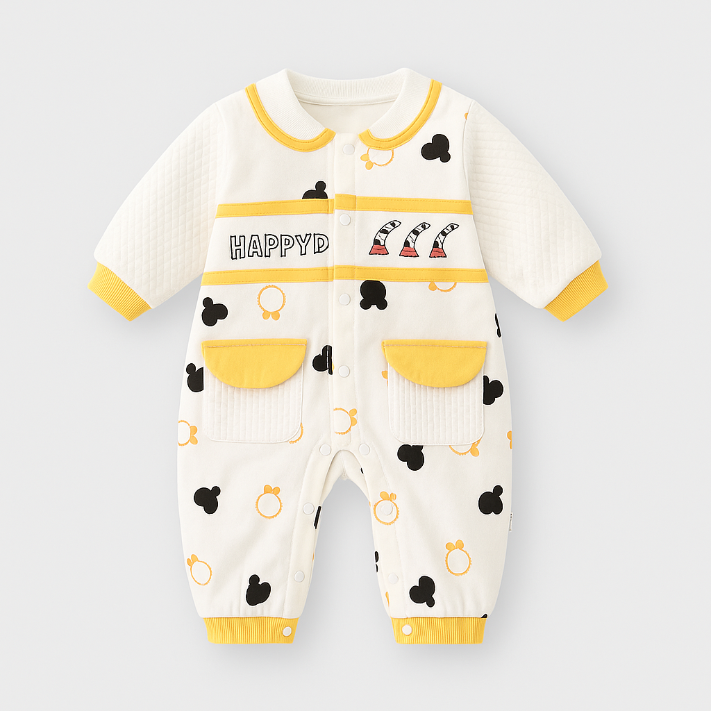 Happy D Yellow Bunny Baby Romper 🐰💙
