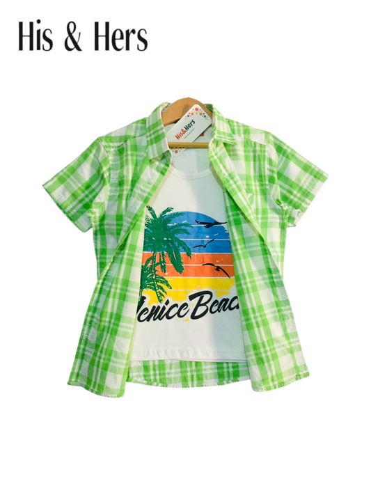 White Green Checked Double Casual Shirt Boys 211