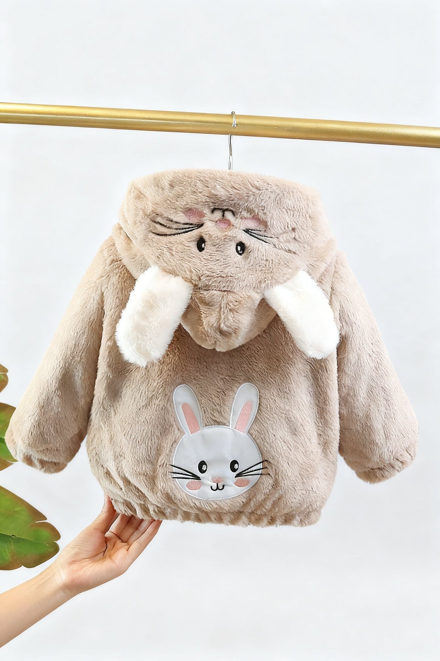 Brown Bunny Plush Winter Coat for Girls