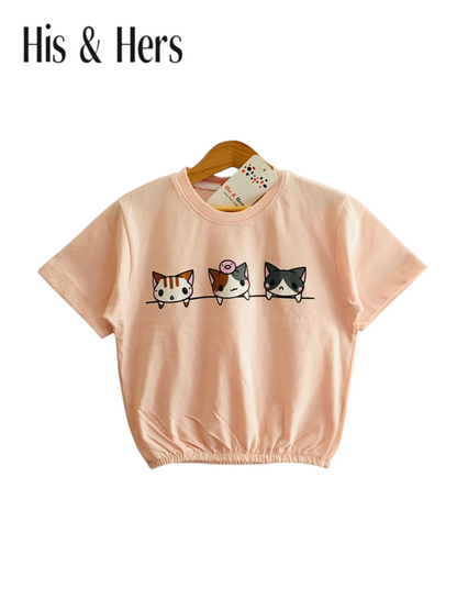 Three Kittens Light Pink Short Length T-Shirt Girls 238