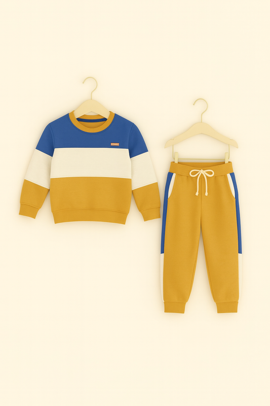 Boys’ Colorblock Tracksuit – Blue White Mustard 235