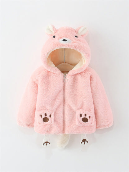 Fluffy Puppy Hooded Jacket for Kids – Pink