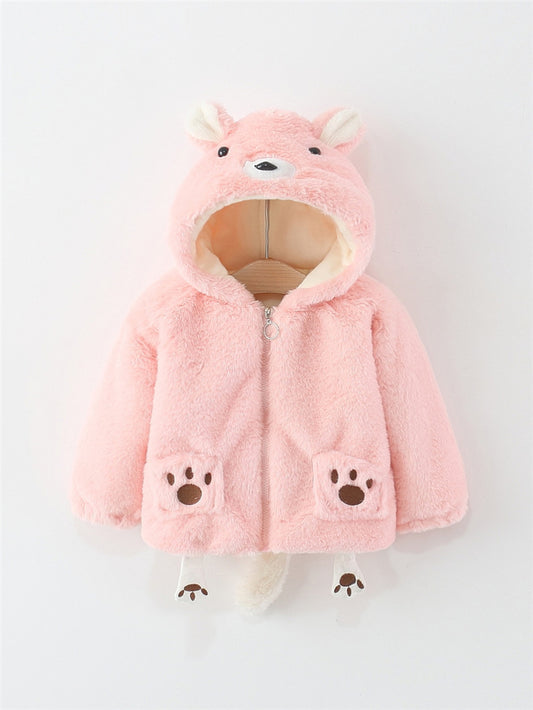 Fluffy Puppy Hooded Jacket for Kids – Pink