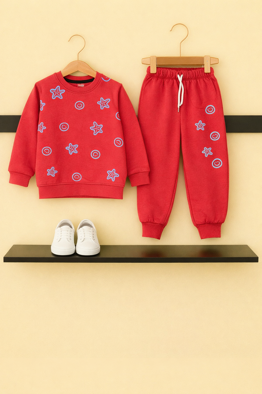 Happy Stars Red  Fleece Tracksuit Girls 529
