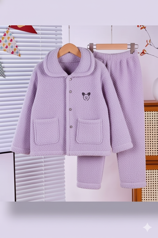 Cozy Lilac Fleece Winter Night Suit for Girls – Soft & Warm Two-Piece Lounge Set