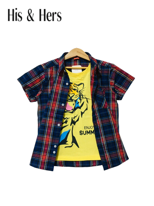 Red & Blue & Black Checked Tiger Double Casual Shirt 210