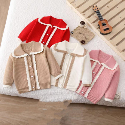 His&Hers Knitted  White Sweater  Cardigans with Collar Girls