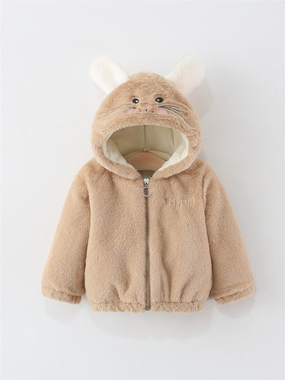 Brown Bunny Plush Winter Coat for Girls