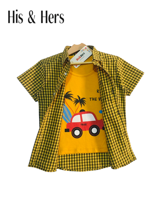 Black Checked Yellow Double Casual Shirt Boys 211