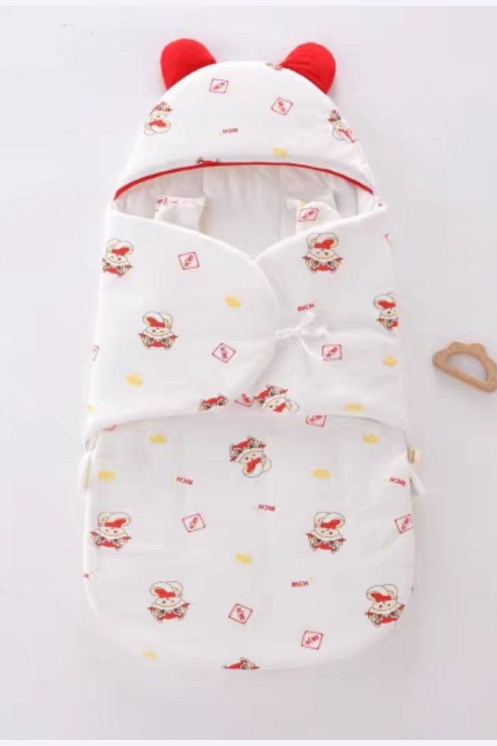 Lucky Bunny Baby Swaddle Blanket – Red & White Cotton Newborn Sleeping Wrap