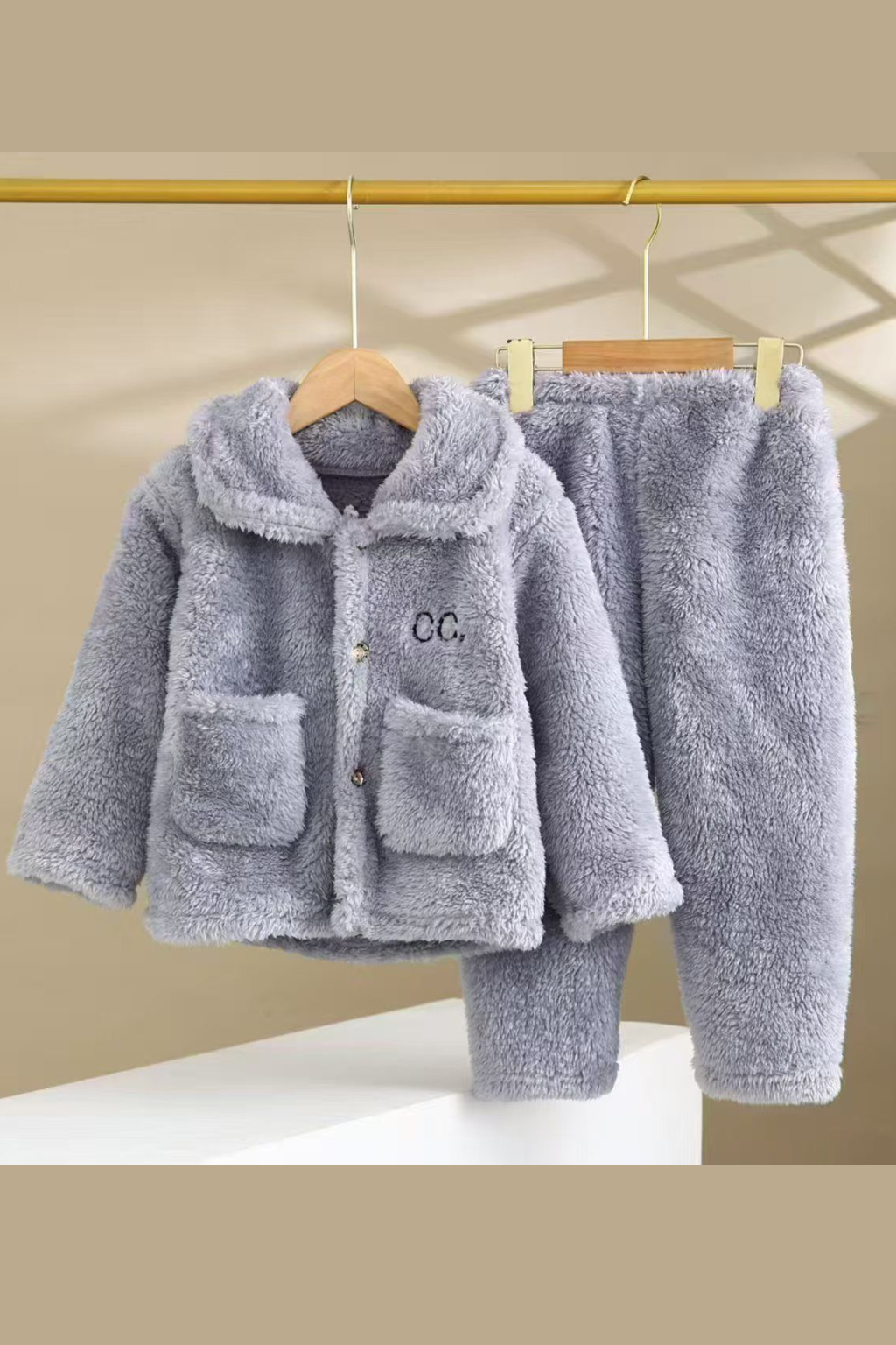 Grey Coral Fleece Winter Night Suit for Girls – Soft & Warm Two-Piece Lounge Set