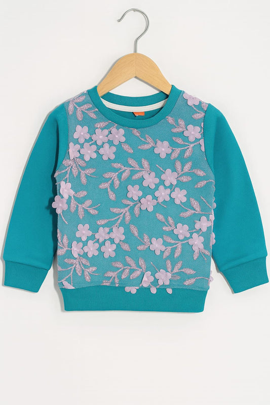 Blue Floral Embellished Girls' Sweatshirt 459