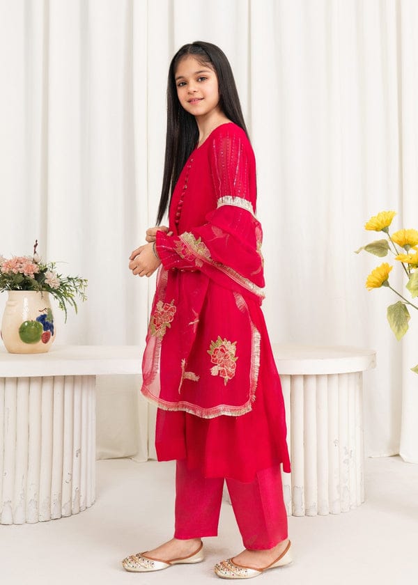 Three-piece Shocking Pink Chiffon Suit