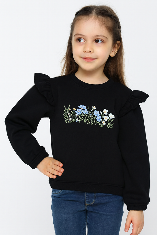 Floral Charm Black Sweatshirt Girls 419