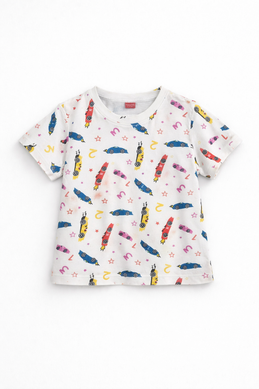 Colorful Rockets Printed White T-Shirt 509