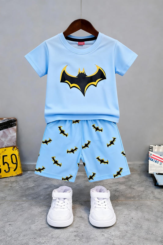 Batman Print Baby Sky Blue T-Shirt Nicker Suit  519