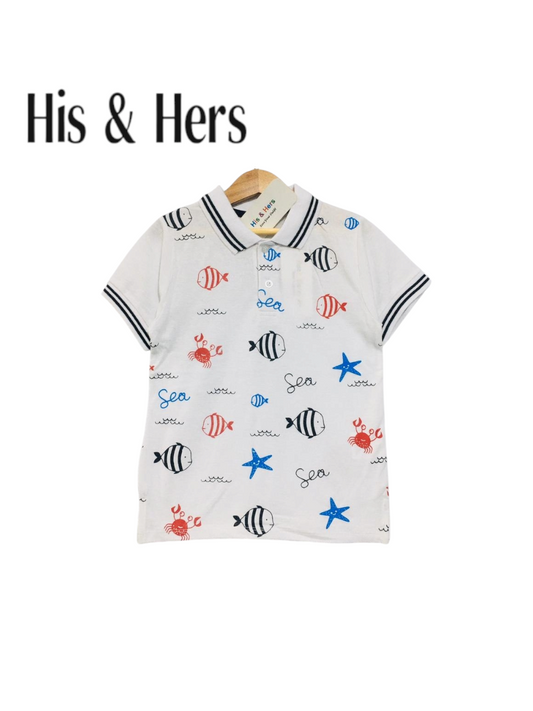 Sea Animals Theme Kid's  Black Collar Polo Shirt Boys 105
