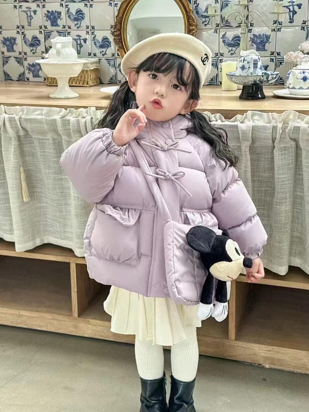 Misty Lilac Bow Puffer Jacket -Light Lavender
