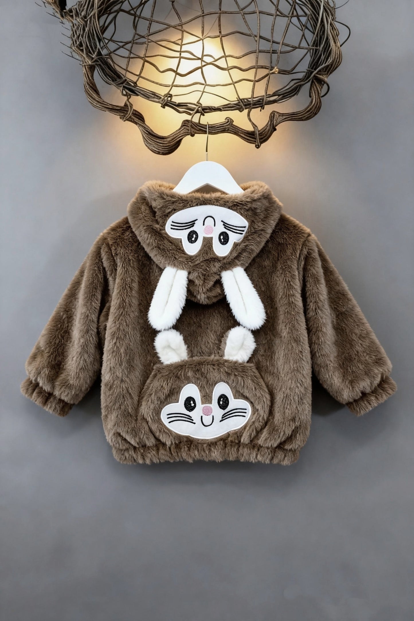 Rabbit Plush Hoodie Jacket – Brown